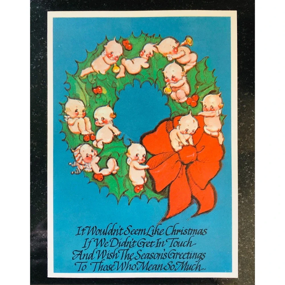 Kewpie‎ Kards Vintage Kewpie Postcard Christmas Wreath